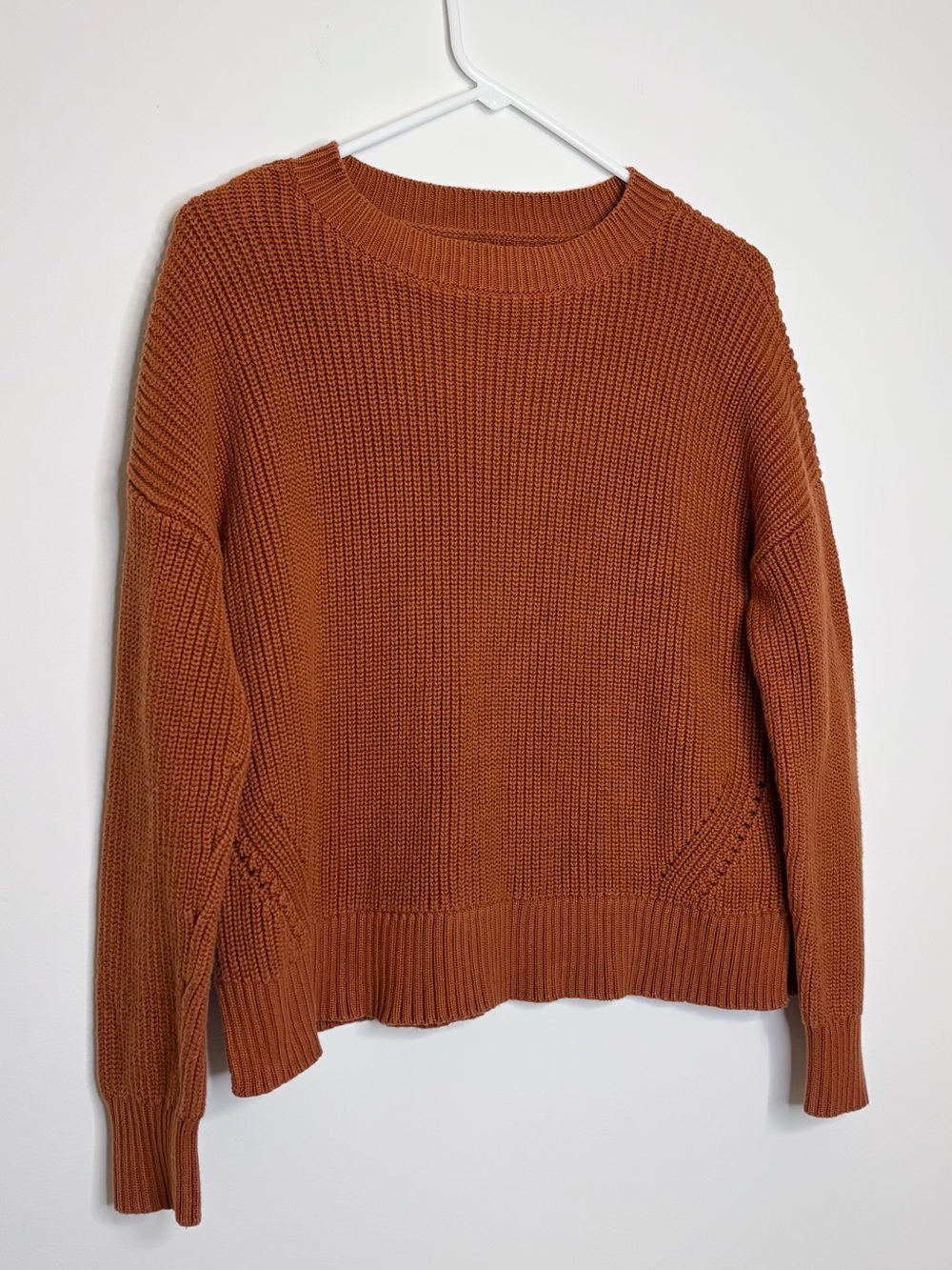 Duluth Trading Co Chunky Knit Rust Orange Cotton Pullover Sweater Cozy S
